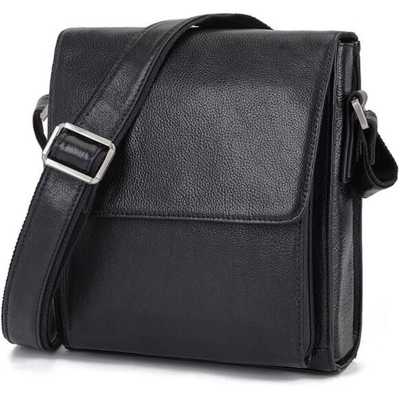 Leather Messenger Shoulder Crossbody Bag for Men Work Business Vintage Magnetic